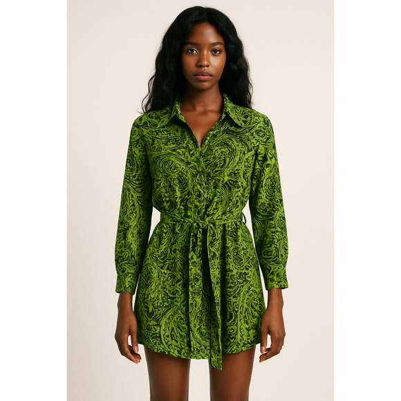 Zara Dresses & Skirts - Zara women's paisley wrap dress green Sz Small witchy office party fall festive